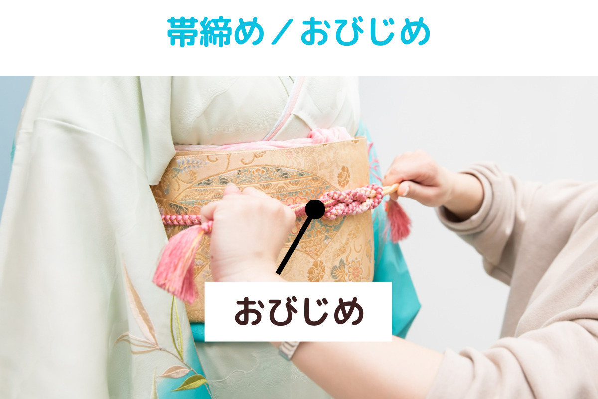 着物kimonoの名称、帯締め（おびじめ）の説明画像、写真。